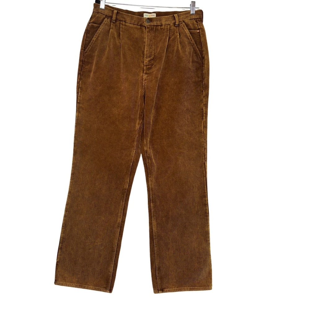 Teddy Fresh Brown Pleated Corduroy Pants Straight Leg 100% Cotton 31